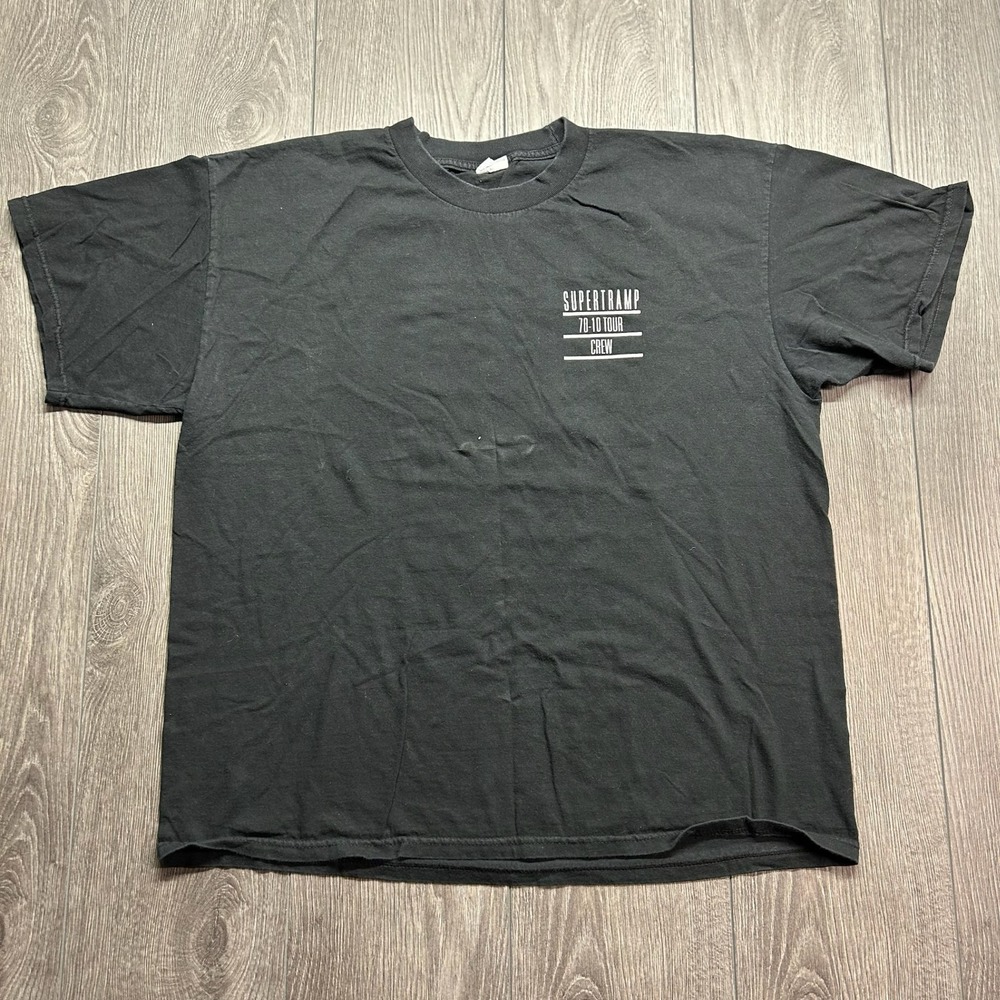 Supertramp 70-10 Tour Crew T-Shirt Mens XL Black Y2K Concert Band Tee Local Crew